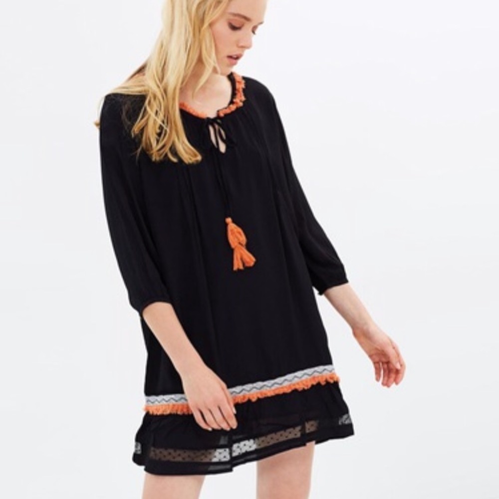 Solito AU Black Orange Fringe Tassel Dress Cover S